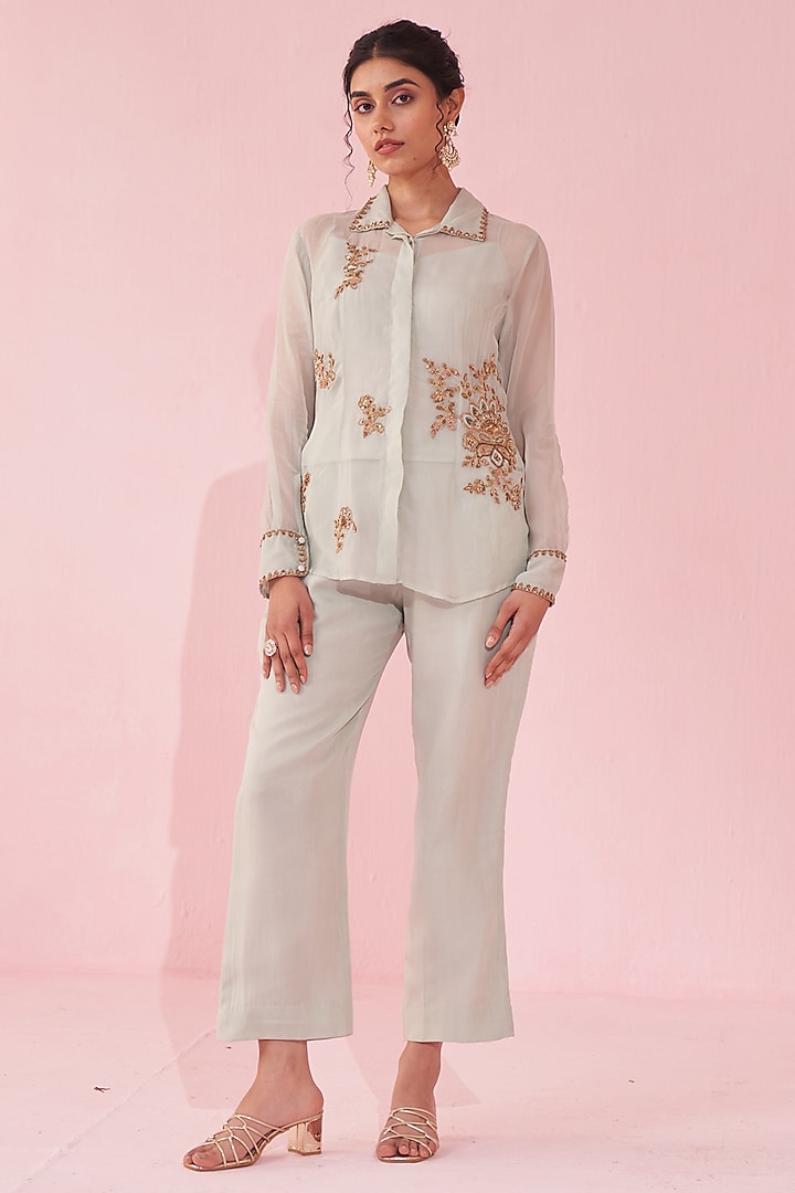 Pale Blue Organza Co-Ord Set by Studio Bagechaa at Pernia's Pop Up Shop