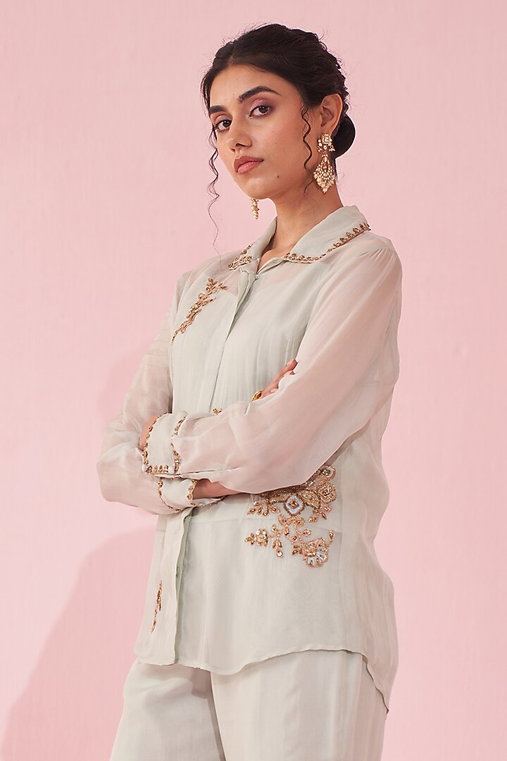 Pale Blue Organza Co-Ord Set by Studio Bagechaa at Pernia's Pop Up Shop