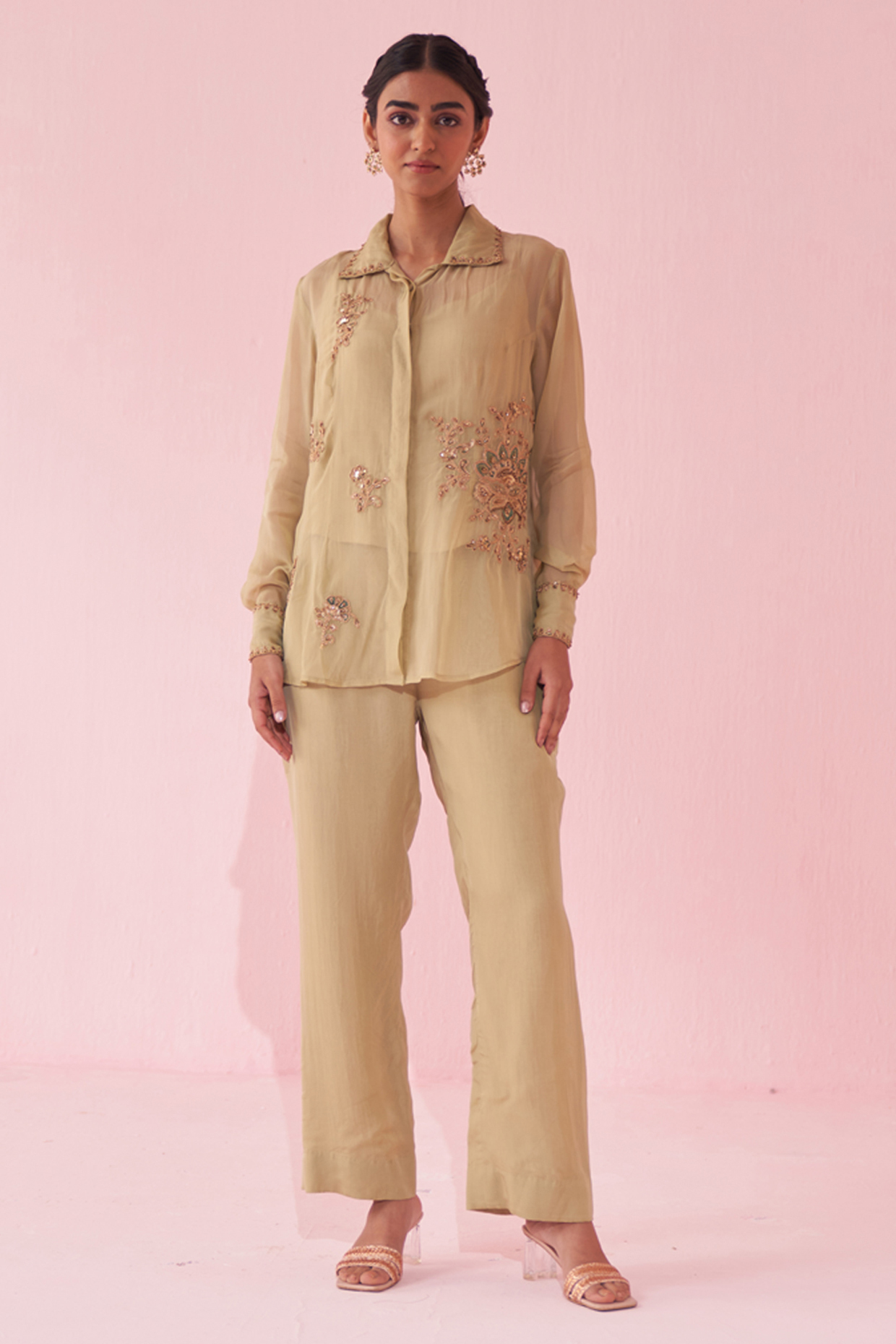 Soft Green Organza Co-Ord Set by Studio Bagechaa at Pernia's Pop Up Shop