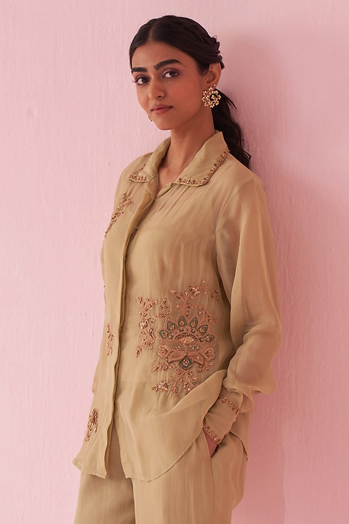 Soft Green Organza Co-Ord Set by Studio Bagechaa at Pernia's Pop Up Shop