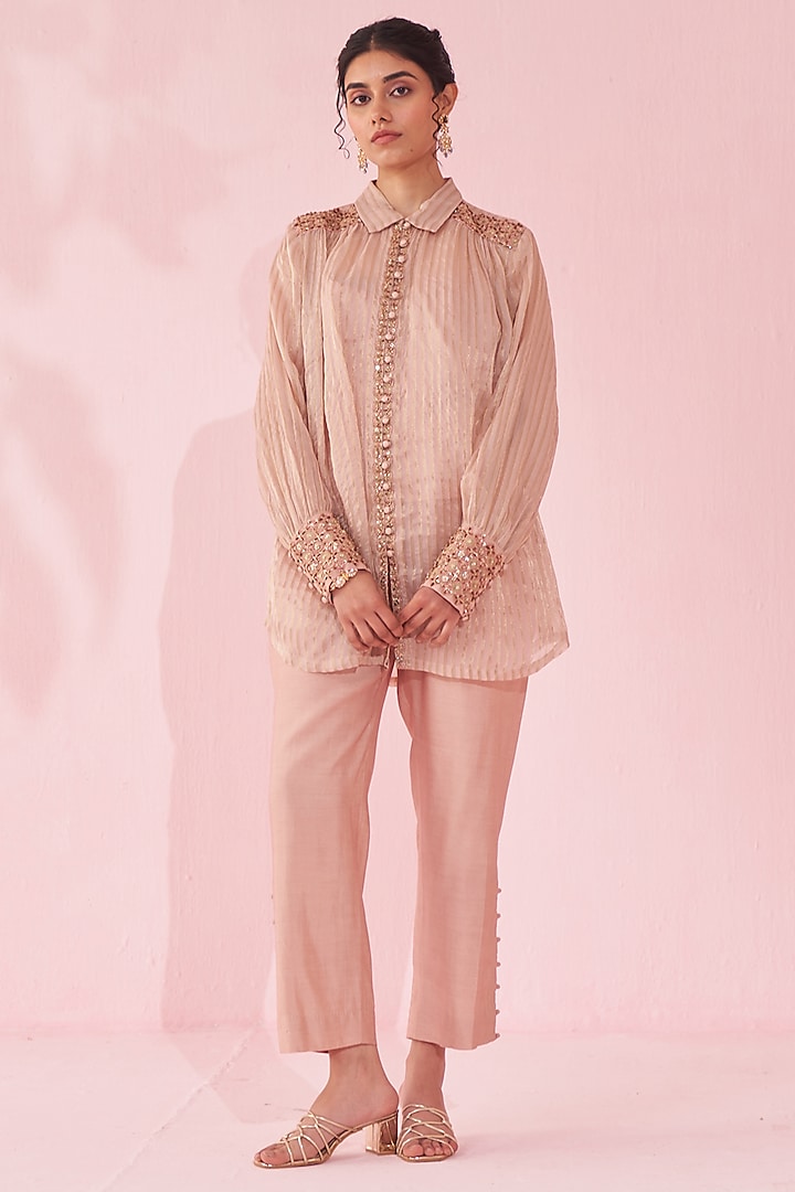 Soft Blush Pink Organza Co-Ord Set by Studio Bagechaa at Pernia's Pop Up Shop