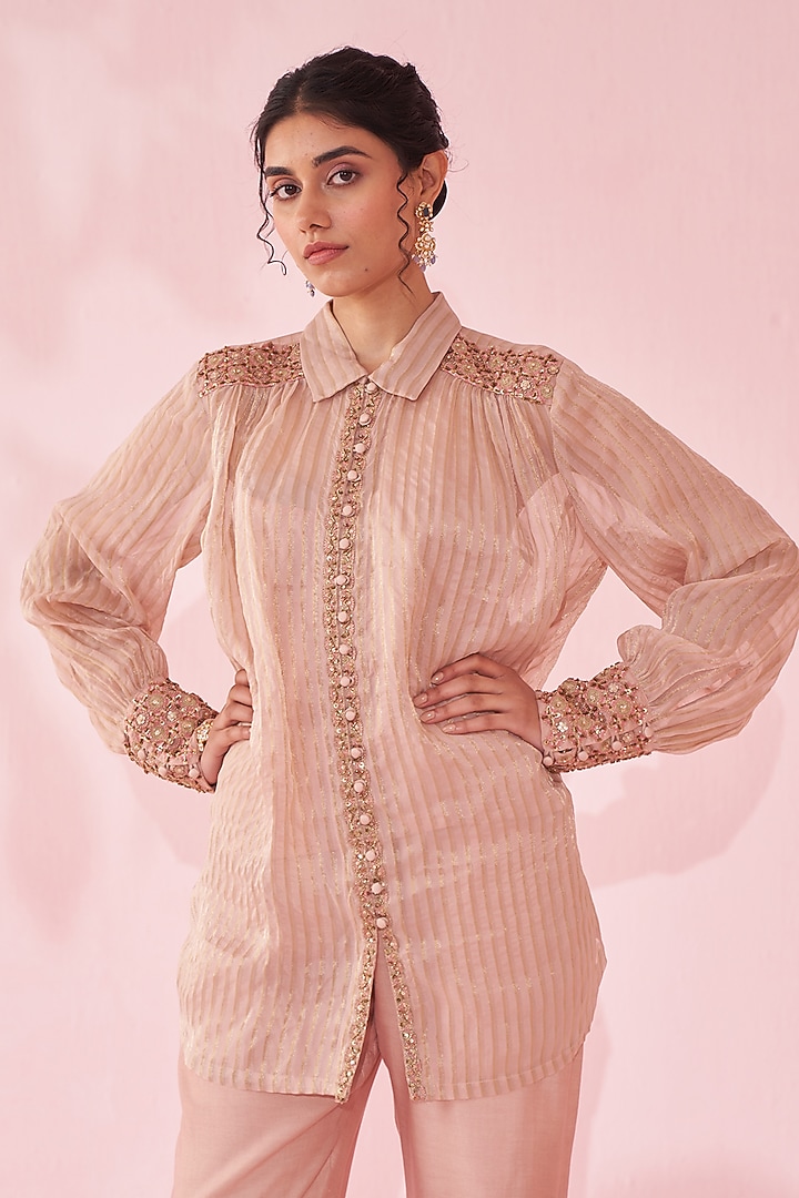 Soft Blush Pink Organza Co-Ord Set by Studio Bagechaa at Pernia's Pop Up Shop
