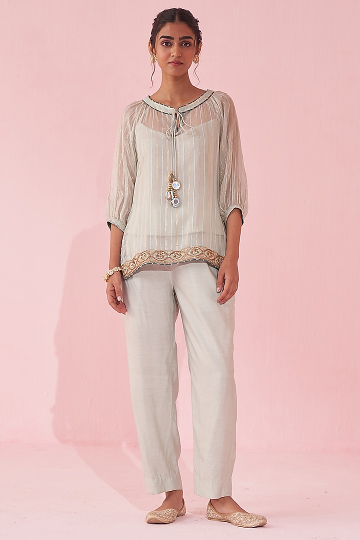 Pale Blue Organza & Katan Co-Ord Set by Studio Bagechaa at Pernia's Pop Up Shop