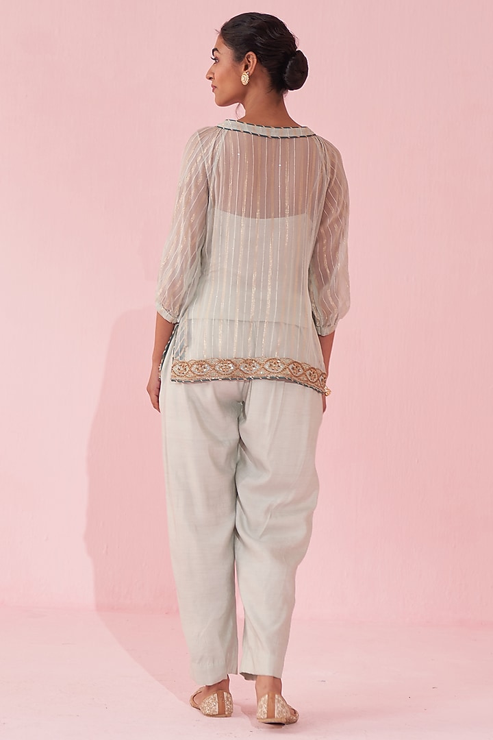Pale Blue Organza & Katan Co-Ord Set by Studio Bagechaa at Pernia's Pop Up Shop
