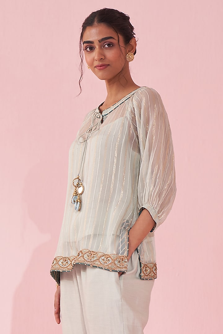 Pale Blue Organza & Katan Co-Ord Set by Studio Bagechaa at Pernia's Pop Up Shop