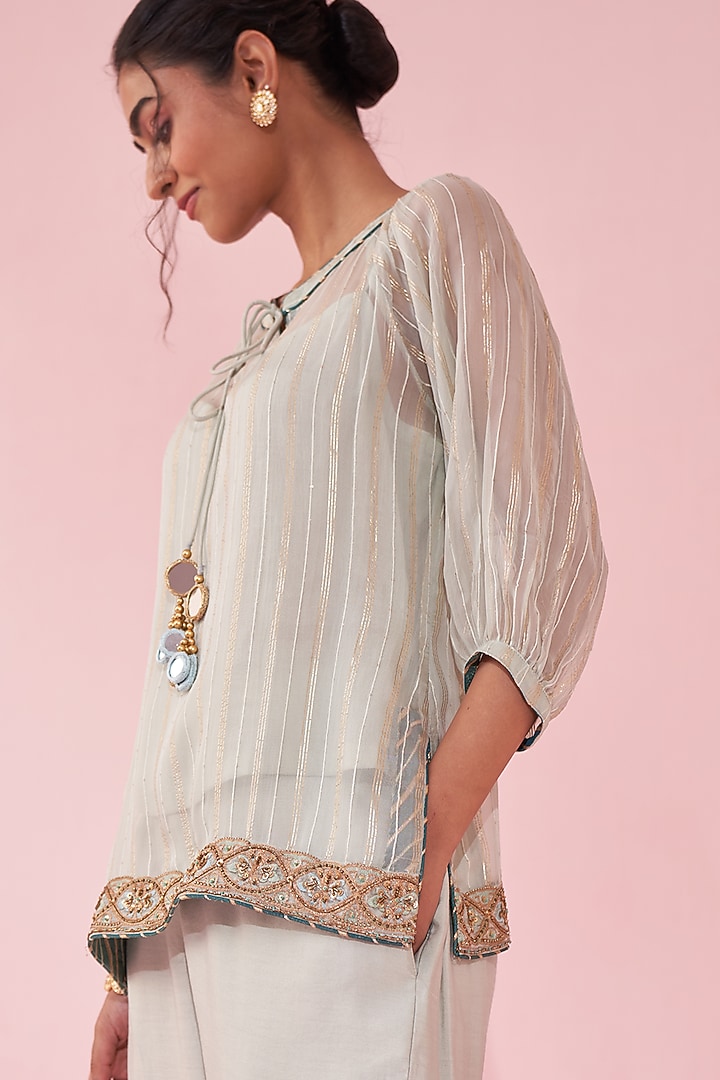Pale Blue Organza & Katan Co-Ord Set by Studio Bagechaa at Pernia's Pop Up Shop