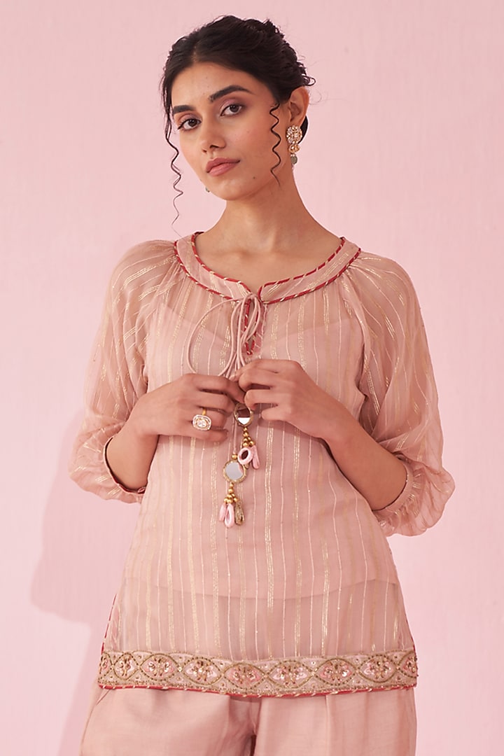 Blush Pink Organza & Katan Co-Ord Set by Studio Bagechaa at Pernia's Pop Up Shop