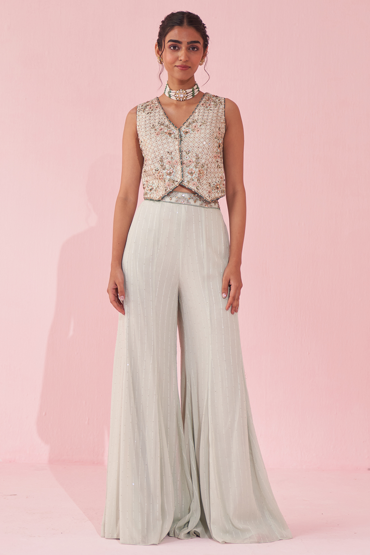 Pale Blue Georgette Sequin Party Wear Sharara Set by Studio Bagechaa at Pernia's Pop Up Shop