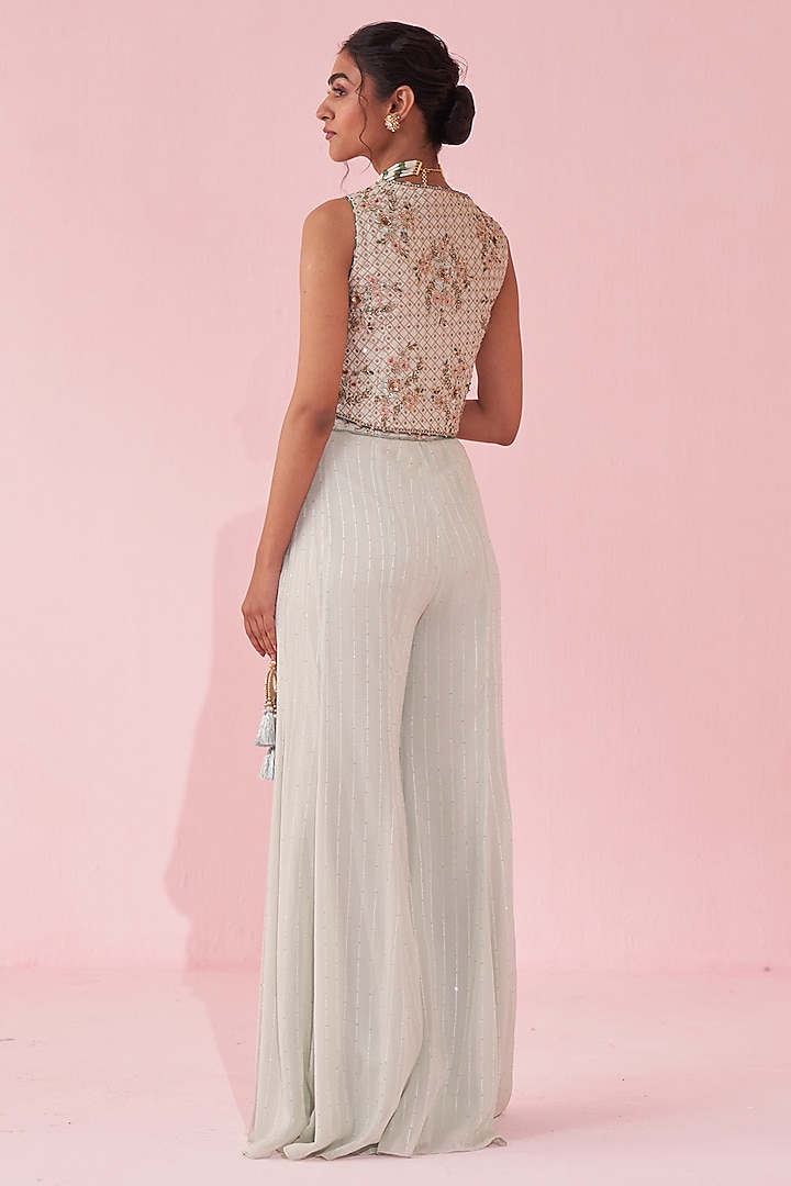 Pale Blue Georgette Sequin Party Wear Sharara Set by Studio Bagechaa at Pernia's Pop Up Shop