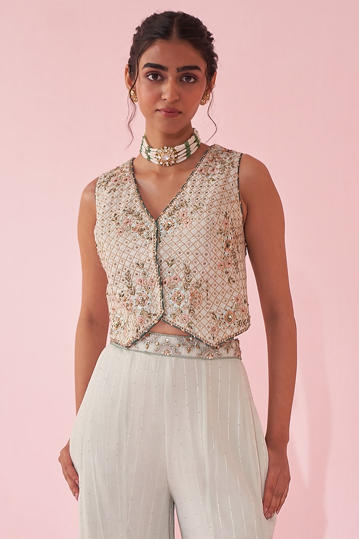 Pale Blue Georgette Sequin Party Wear Sharara Set by Studio Bagechaa at Pernia's Pop Up Shop