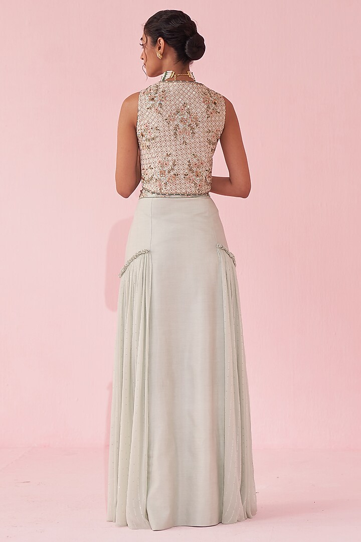 Pale Blue Georgette Sequin Skirt Set by Studio Bagechaa at Pernia's Pop Up Shop