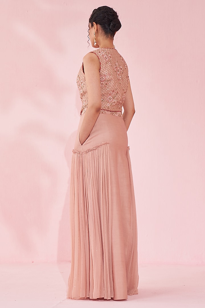 Blush Pink Georgette Sequin Skirt Set by Studio Bagechaa at Pernia's Pop Up Shop