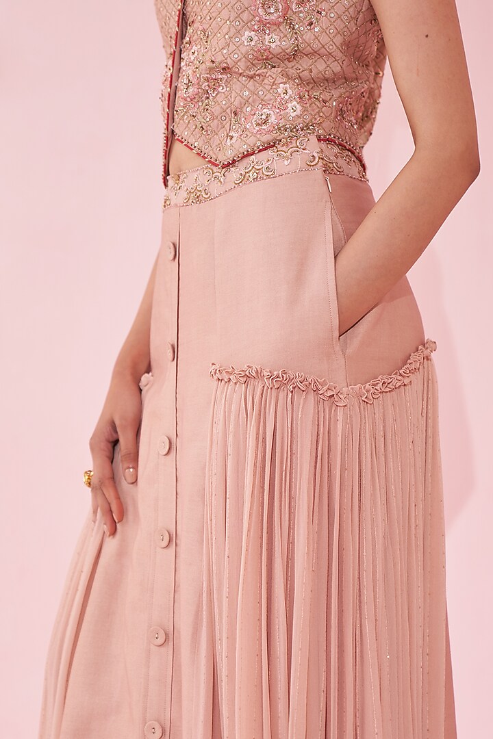 Blush Pink Georgette Sequin Skirt Set by Studio Bagechaa at Pernia's Pop Up Shop