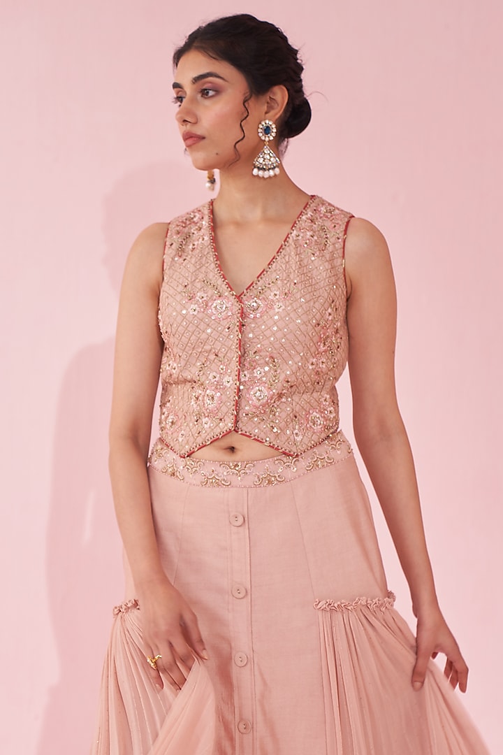 Blush Pink Georgette Sequin Skirt Set by Studio Bagechaa at Pernia's Pop Up Shop
