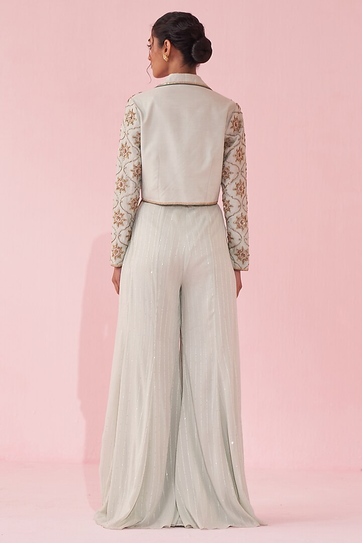 Pale Blue Georgette Sequin & Katan Wedding Sharara Set by Studio Bagechaa at Pernia's Pop Up Shop