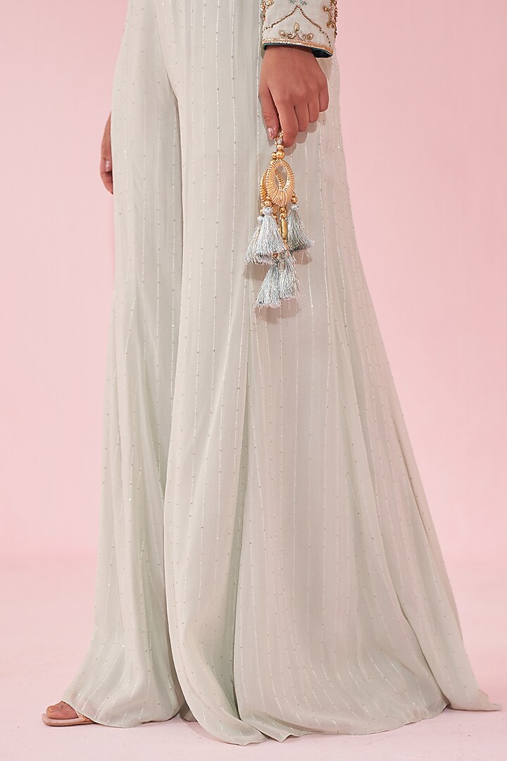 Pale Blue Georgette Sequin & Katan Wedding Sharara Set by Studio Bagechaa at Pernia's Pop Up Shop