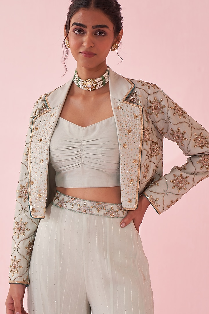 Pale Blue Georgette Sequin & Katan Wedding Sharara Set by Studio Bagechaa at Pernia's Pop Up Shop