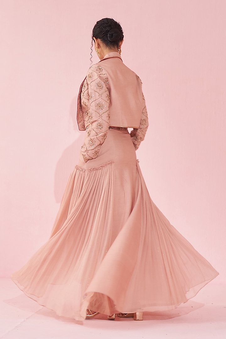 Blush Pink Georgette Sequin & Katan Skirt Set by Studio Bagechaa at Pernia's Pop Up Shop