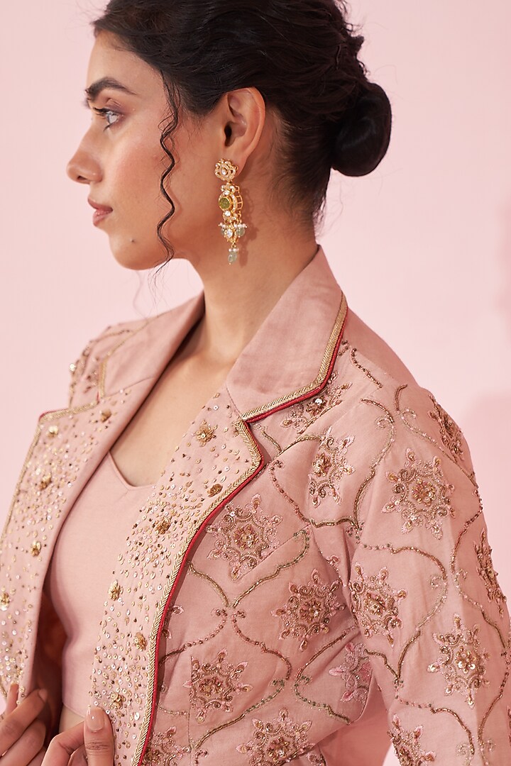 Blush Pink Georgette Sequin & Katan Skirt Set by Studio Bagechaa at Pernia's Pop Up Shop