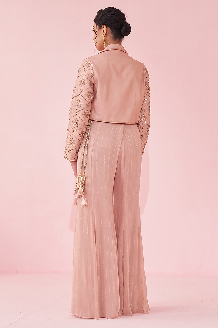 Blush Pink Georgette Sequin & Katan Wedding Sharara Set by Studio Bagechaa at Pernia's Pop Up Shop