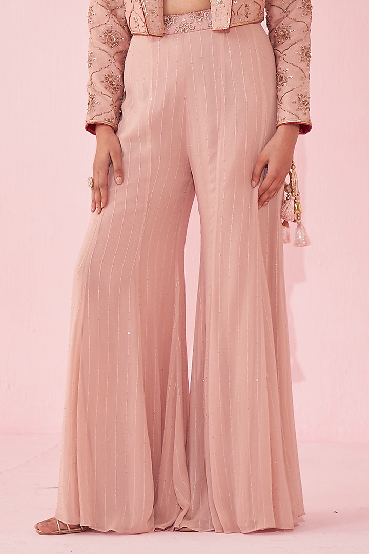 Blush Pink Georgette Sequin & Katan Wedding Sharara Set by Studio Bagechaa at Pernia's Pop Up Shop