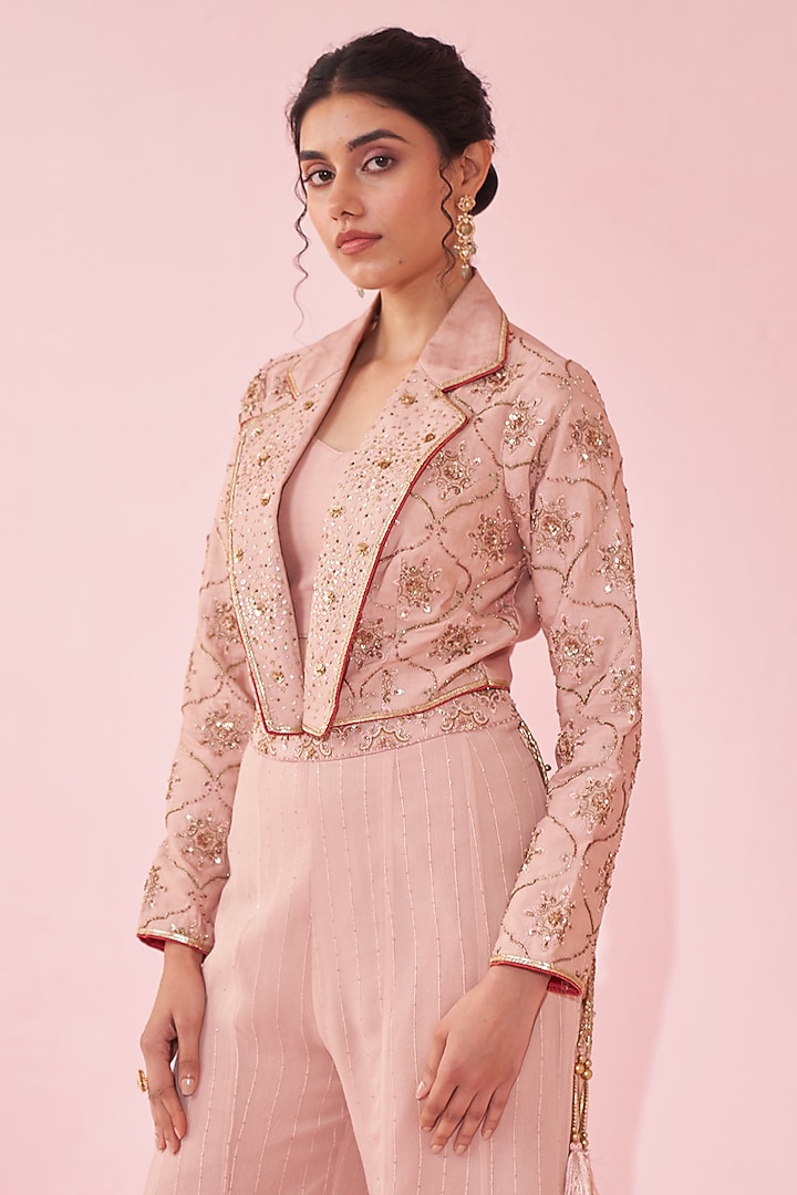 Blush Pink Georgette Sequin & Katan Wedding Sharara Set by Studio Bagechaa at Pernia's Pop Up Shop