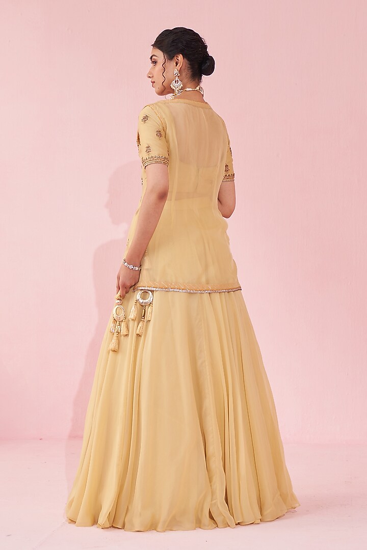 Yellow Chanderi & Organza Jacket Wedding Lehenga Set by Studio Bagechaa at Pernia's Pop Up Shop