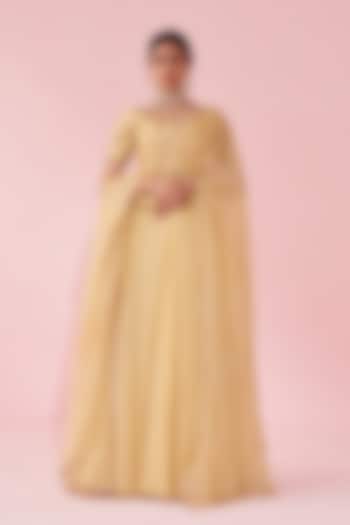 Yellow Chanderi & Organza Lehenga Set by Studio Bagechaa at Pernia's Pop Up Shop