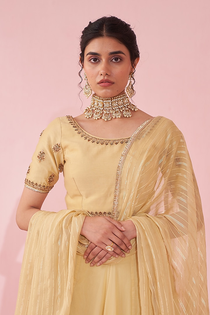 Yellow Chanderi & Organza Wedding Lehenga Set by Studio Bagechaa at Pernia's Pop Up Shop