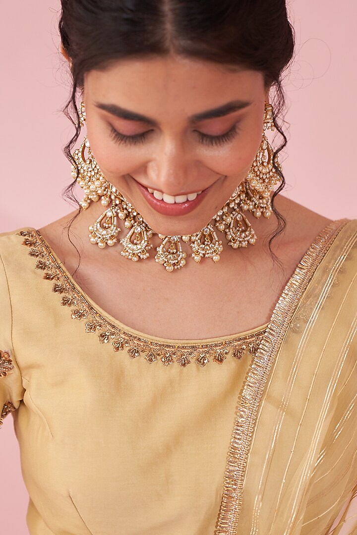 Yellow Chanderi & Organza Wedding Lehenga Set by Studio Bagechaa at Pernia's Pop Up Shop