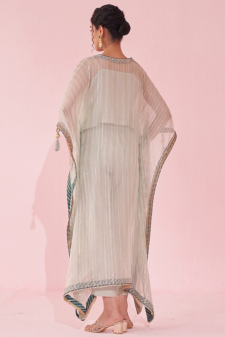 Pale Blue Organza Hand & Machine Embroidered Kaftan Set by Studio Bagechaa at Pernia's Pop Up Shop