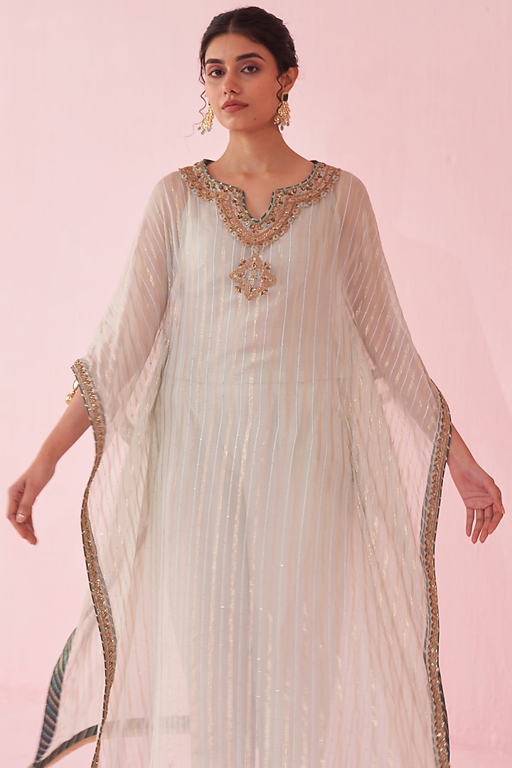 Pale Blue Organza Hand & Machine Embroidered Kaftan Set by Studio Bagechaa at Pernia's Pop Up Shop