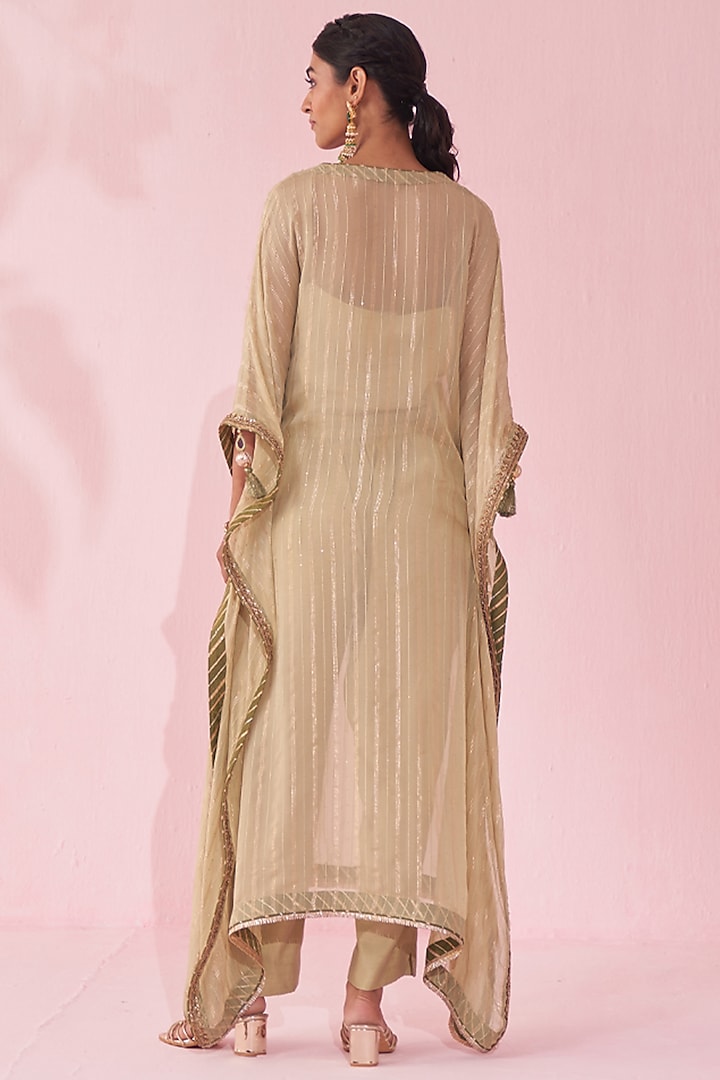 Green Organza Hand & Machine Embroidered Kaftan Set by Studio Bagechaa at Pernia's Pop Up Shop