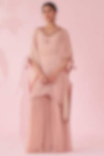 Blush Pink Organza Hand & Machine Embroidered Kaftan Set  by Studio Bagechaa at Pernia's Pop Up Shop
