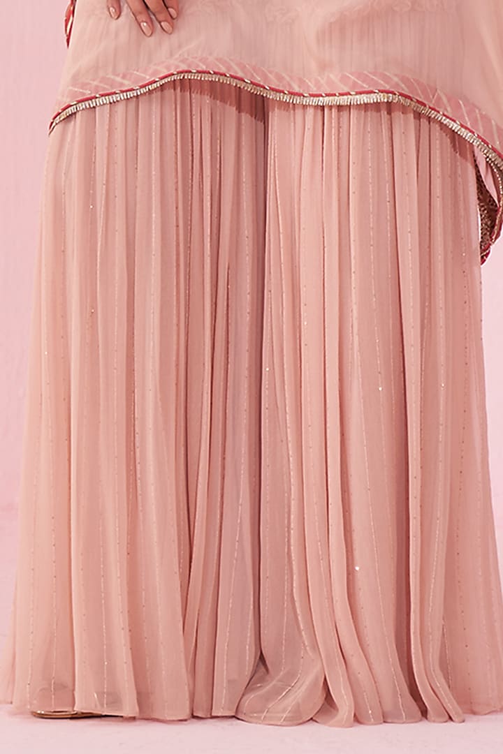 Blush Pink Organza Hand & Machine Embroidered Kaftan Set by Studio Bagechaa at Pernia's Pop Up Shop