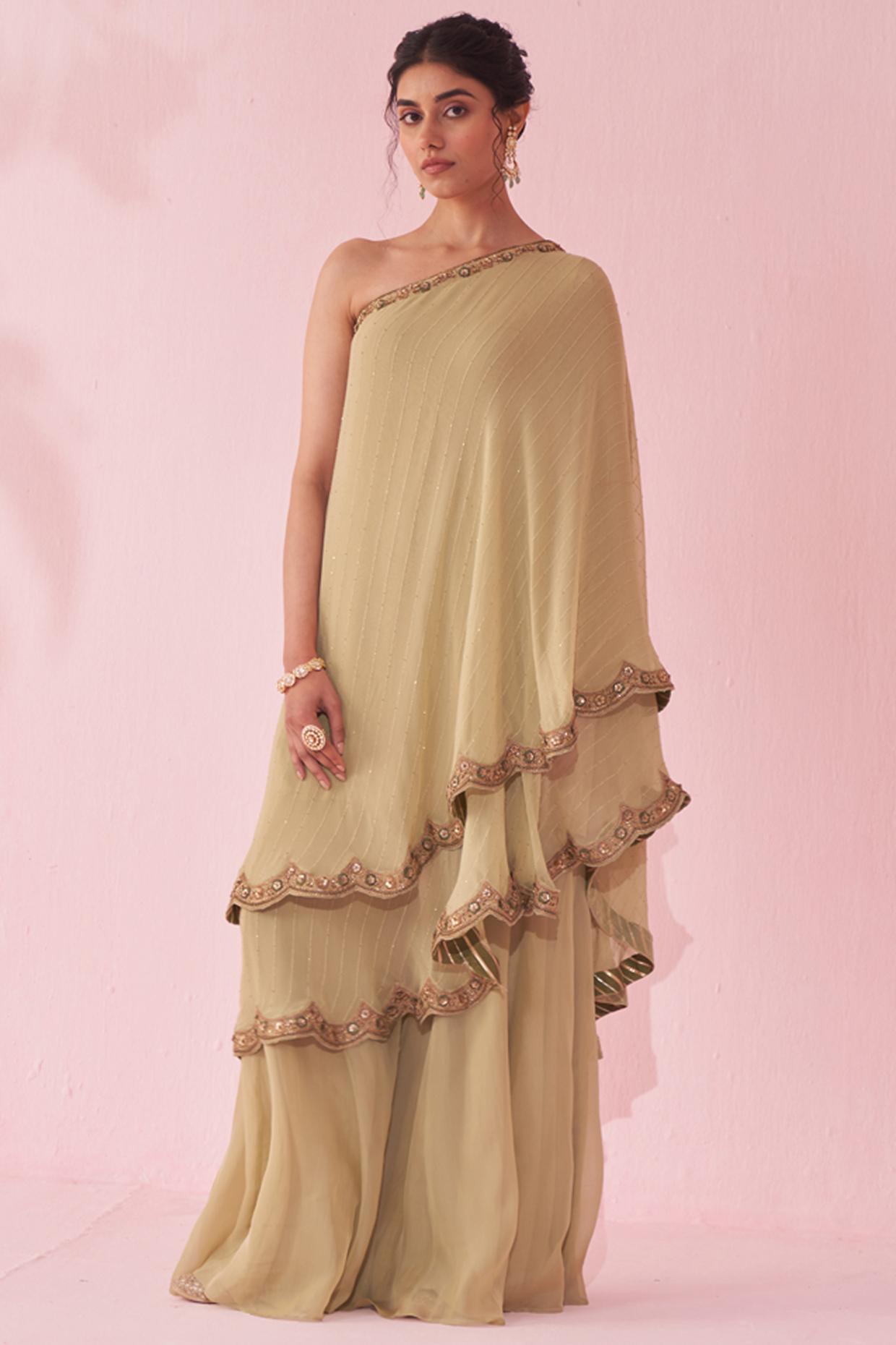 Green Georgette Sequin & Organza Party Wear Sharara Set by Studio Bagechaa at Pernia's Pop Up Shop