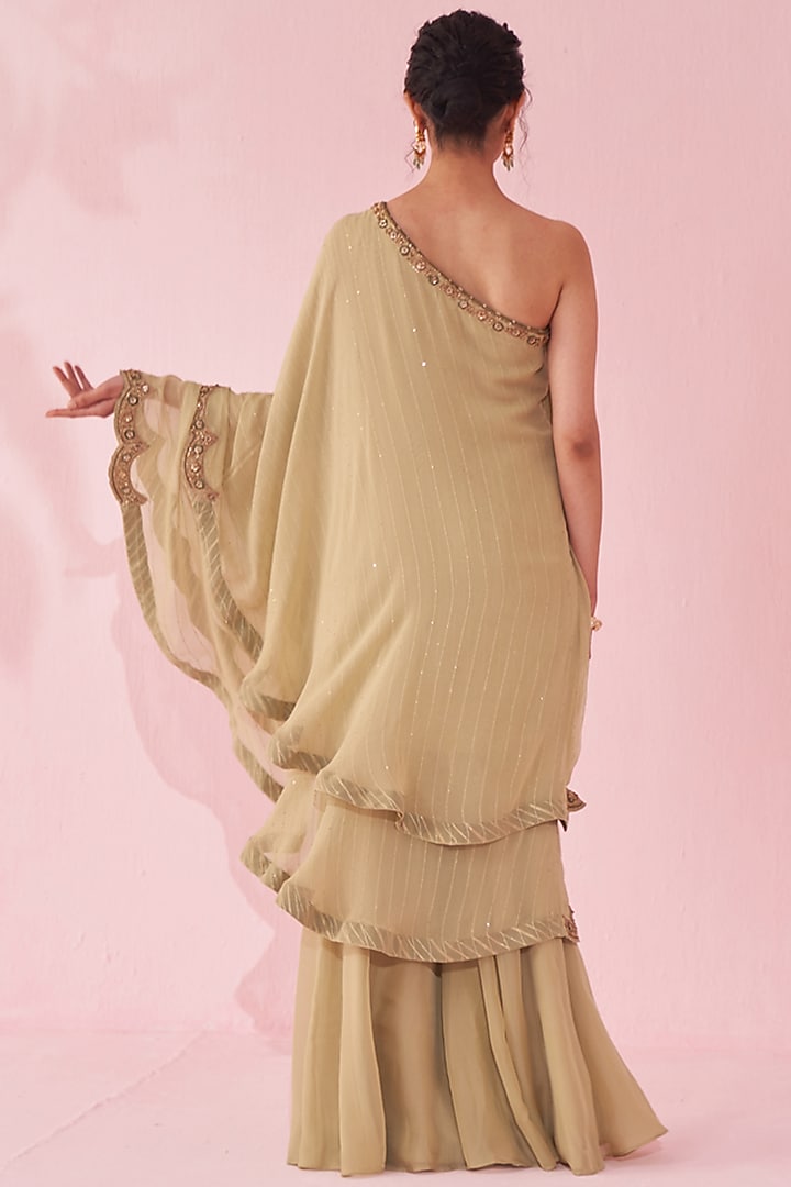 Green Georgette Sequin & Organza Party Wear Sharara Set by Studio Bagechaa at Pernia's Pop Up Shop