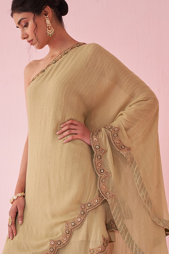 Green Georgette Sequin & Organza Party Wear Sharara Set by Studio Bagechaa at Pernia's Pop Up Shop