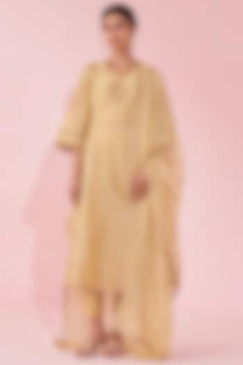 Yellow Chanderi & Organza Lurex Embroidered Party Wear Anarkali Set by Studio Bagechaa at Pernia's Pop Up Shop