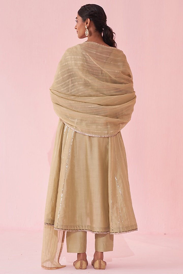 Yellow Chanderi & Organza Lurex Embroidered Party Wear Anarkali Set by Studio Bagechaa at Pernia's Pop Up Shop