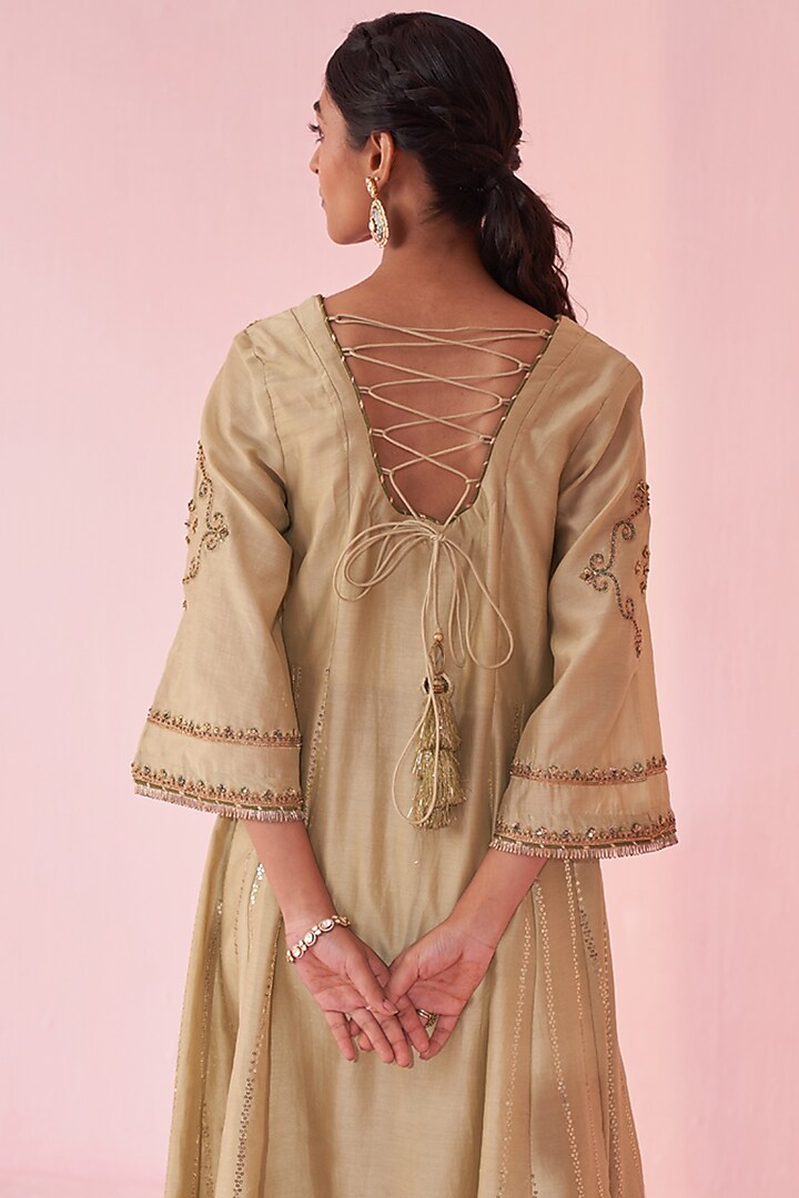 Yellow Chanderi & Organza Lurex Embroidered Party Wear Anarkali Set by Studio Bagechaa at Pernia's Pop Up Shop