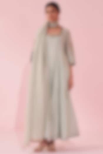 Pale Blue Chanderi & Organza Embroidered Wedding Anarkali Set by Studio Bagechaa at Pernia's Pop Up Shop