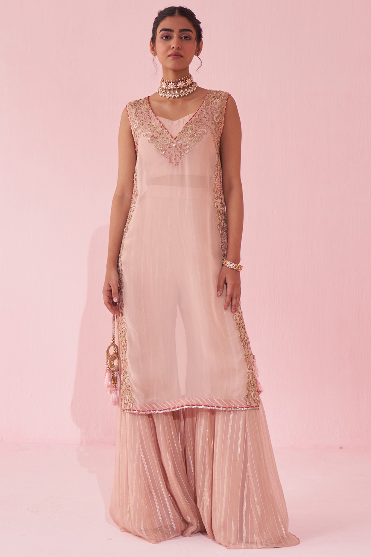 Mushq Embroidered Organza Stitched Kurti PINK NECTAR