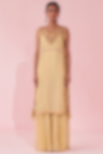 Yellow Organza Lurex & Organza Embroidered Kurta Set by Studio Bagechaa at Pernia's Pop Up Shop