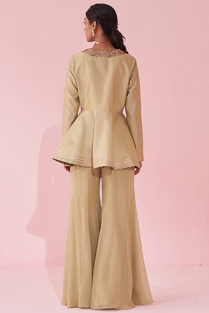 Green Chanderi & Katan Wedding Sharara Set by Studio Bagechaa at Pernia's Pop Up Shop