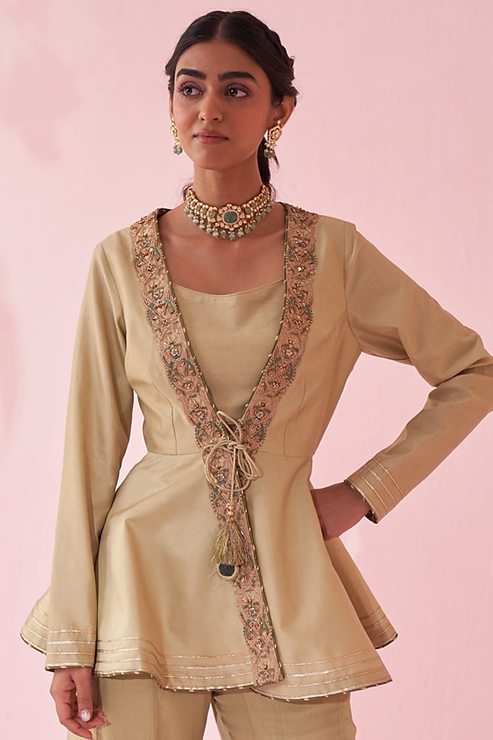 Green Chanderi & Katan Wedding Sharara Set by Studio Bagechaa at Pernia's Pop Up Shop