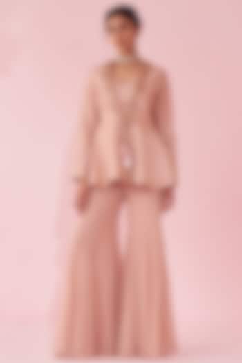 Blush Pink Katan & Chanderi Party Wear Sharara Set by Studio Bagechaa at Pernia's Pop Up Shop