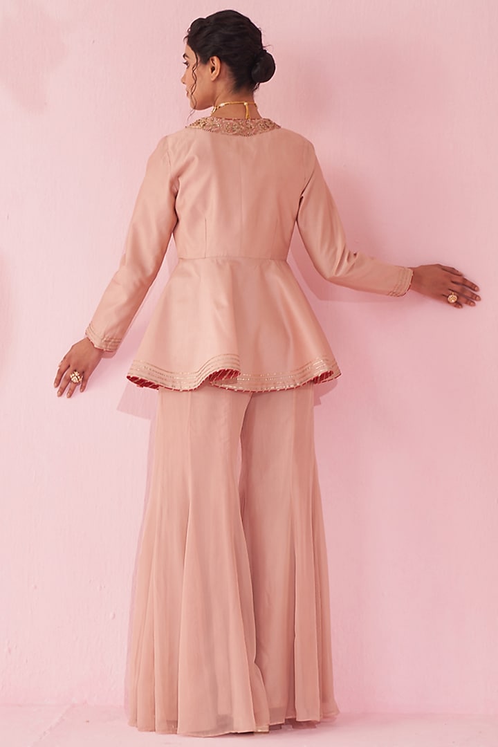 Blush Pink Katan & Chanderi Wedding Sharara Set by Studio Bagechaa at Pernia's Pop Up Shop