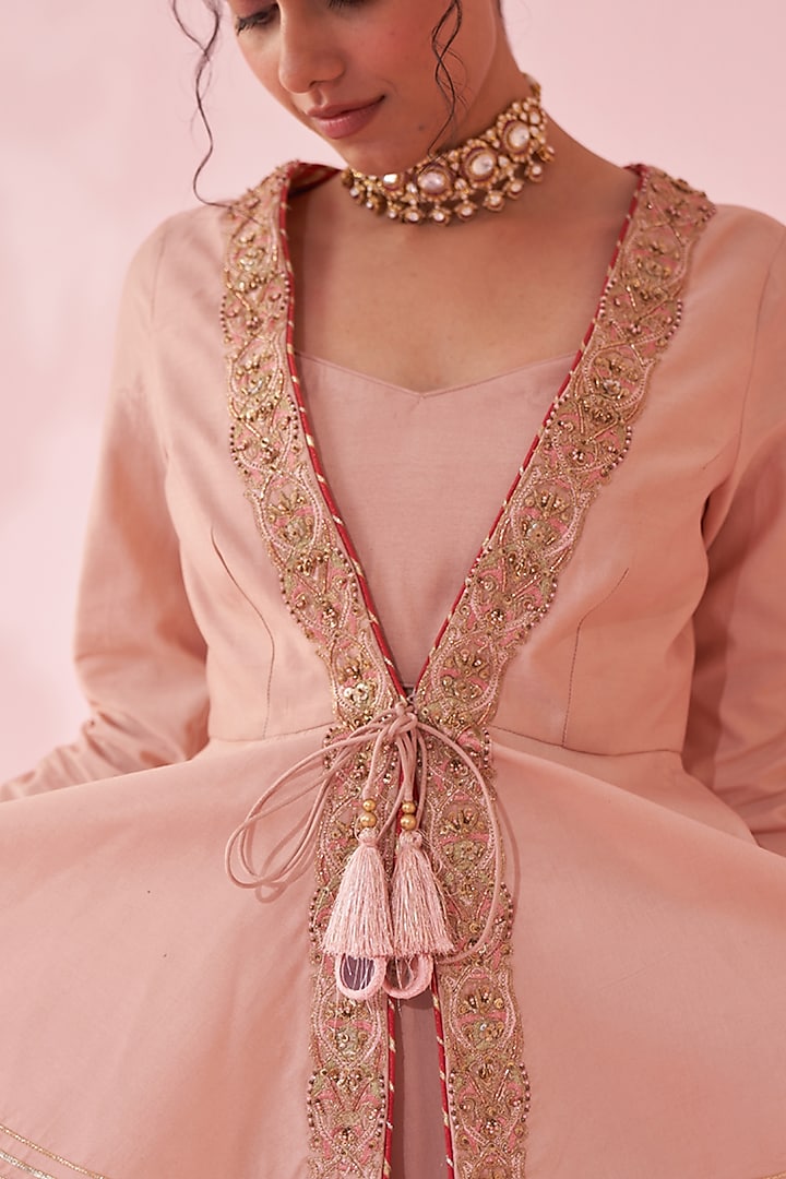 Blush Pink Katan & Chanderi Wedding Sharara Set by Studio Bagechaa at Pernia's Pop Up Shop