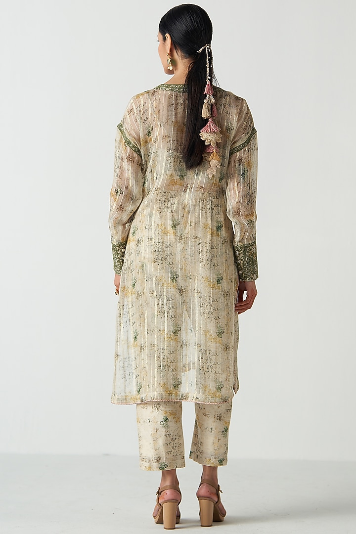 Green Chanderi Screen Printed Kurta Set by Studio Bagechaa at Pernia's Pop Up Shop